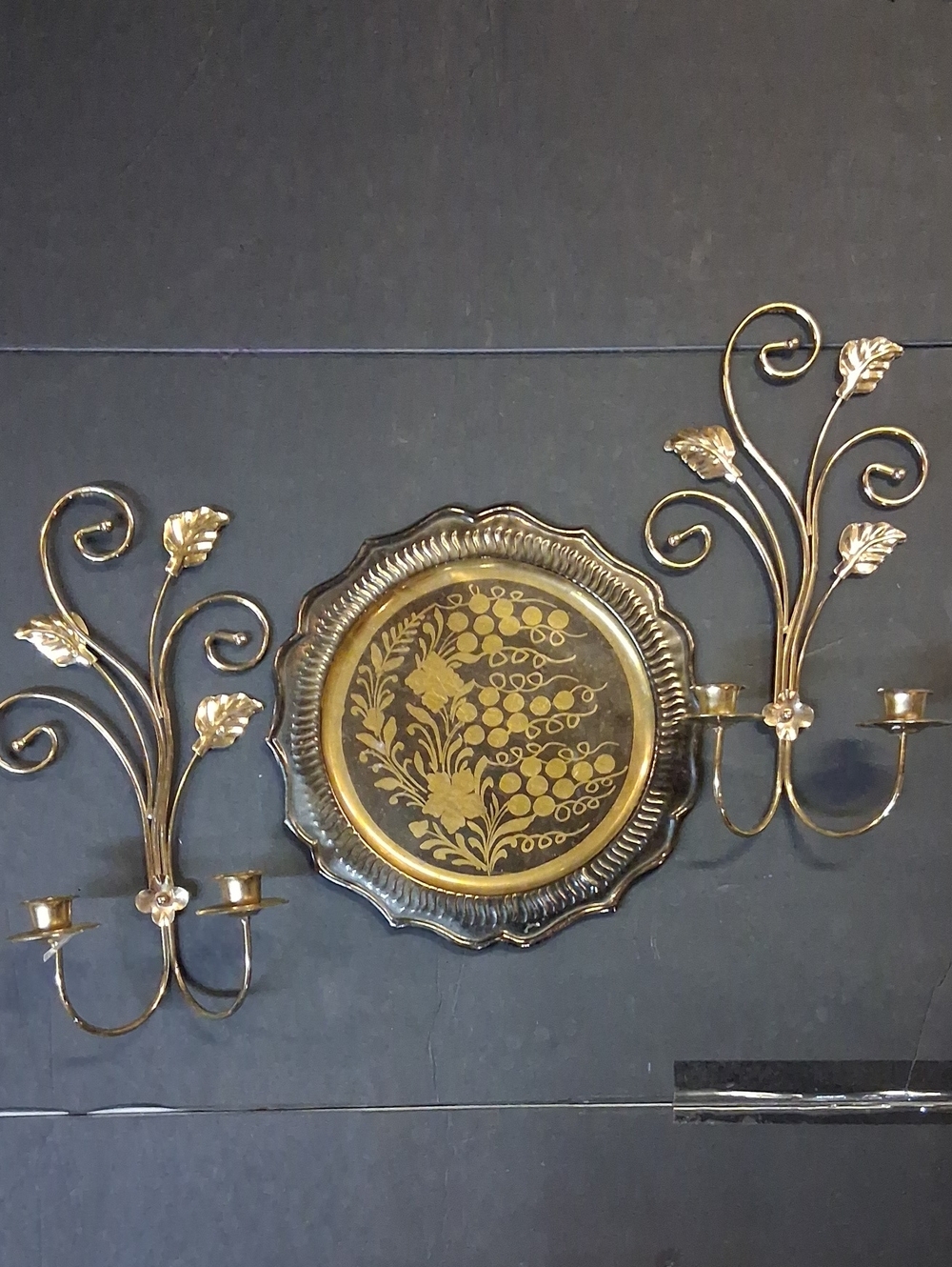 3 Pc Brass‎ Sconces(2) & Wall Plate.